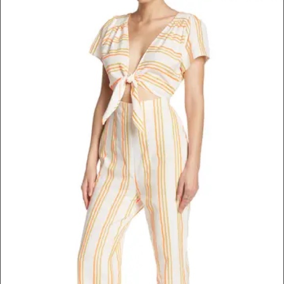 NWOT KENDALL AND KYLIE Tie Front Stripe Jumpsuit - Picture 1 of 10